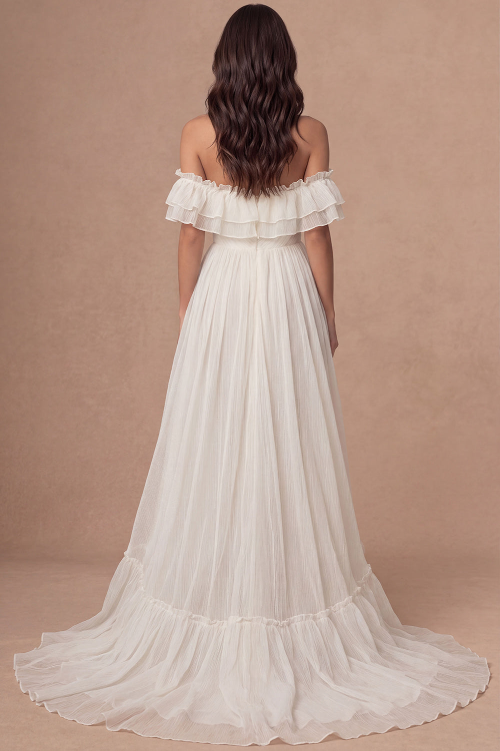 High Low Ruffled Ivory Sweetheart Engagement Dress with Slit