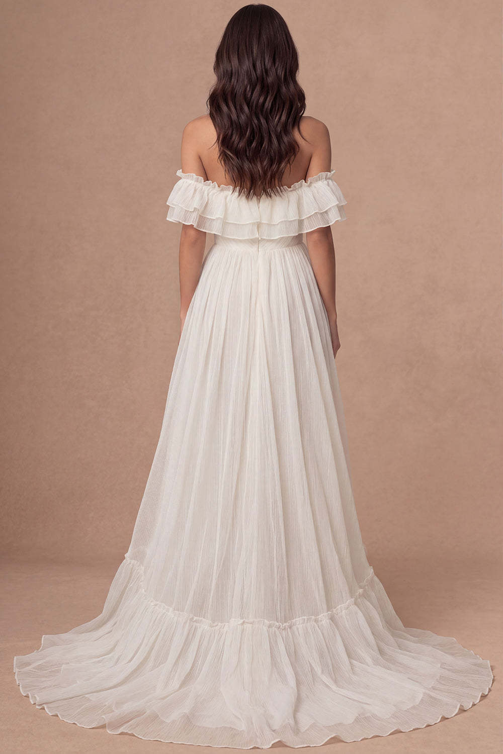 High Low Ruffled Ivory Sweetheart Engagement Dress with Slit