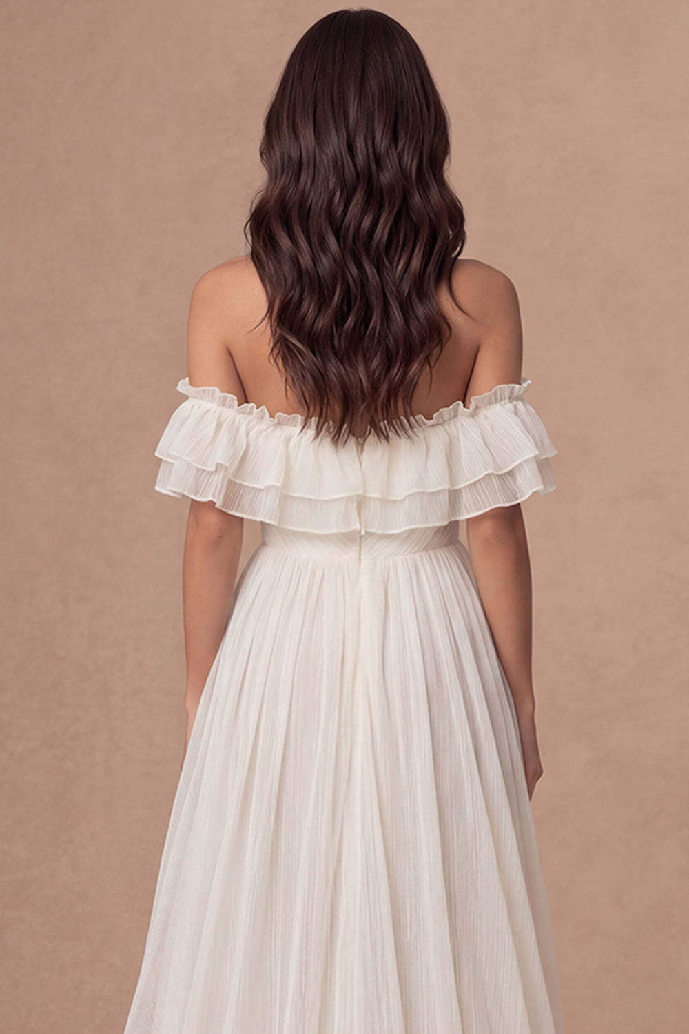 High Low Ruffled Ivory Sweetheart Engagement Dress with Slit