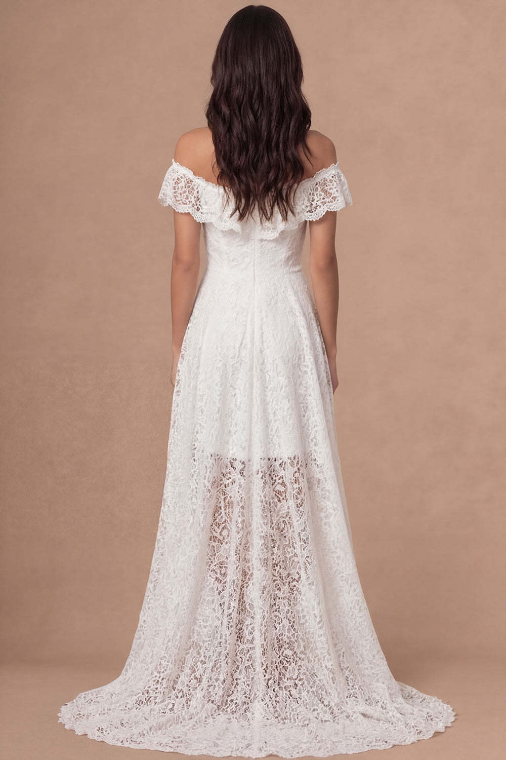 Off the Shoulder Ivory Embroidered High Low Wedding Reception Dress