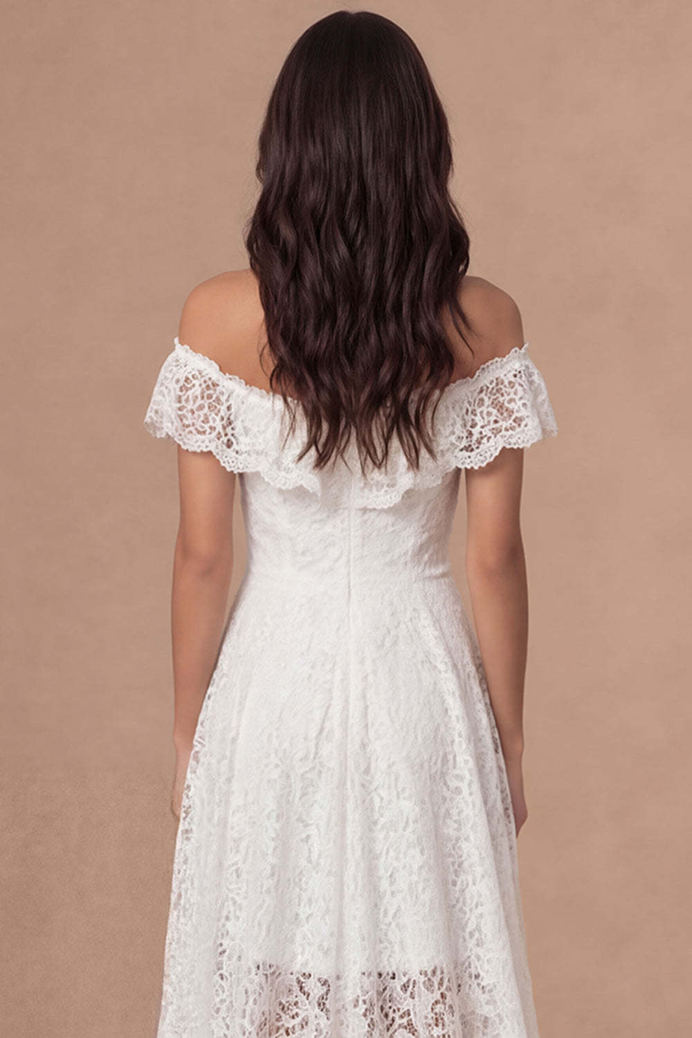 Off the Shoulder Ivory Embroidered High Low Wedding Reception Dress