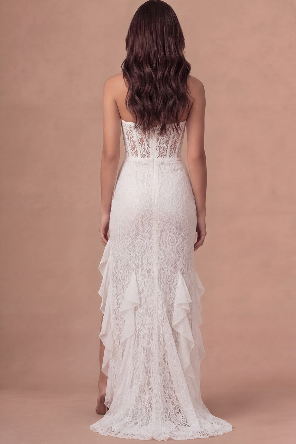 Mermaid Ivory Corset Appliqued Ruffled Long Wedding Reception Dress with Slit