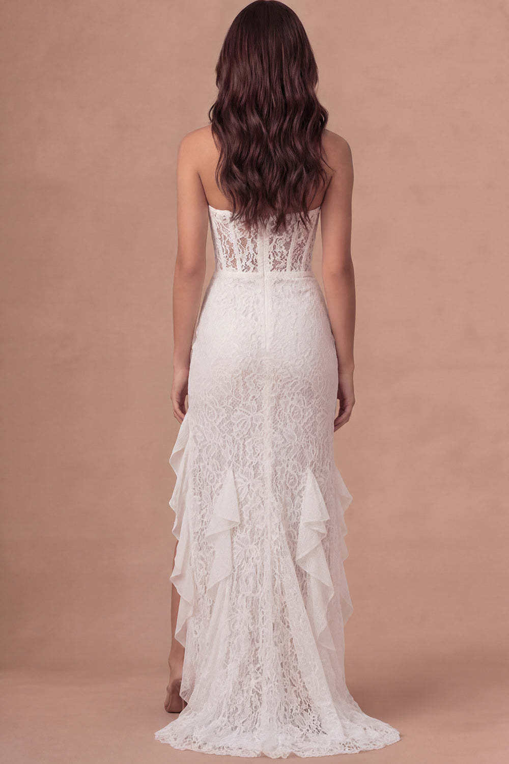 Mermaid Ivory Corset Appliqued Ruffled Long Wedding Reception Dress with Slit