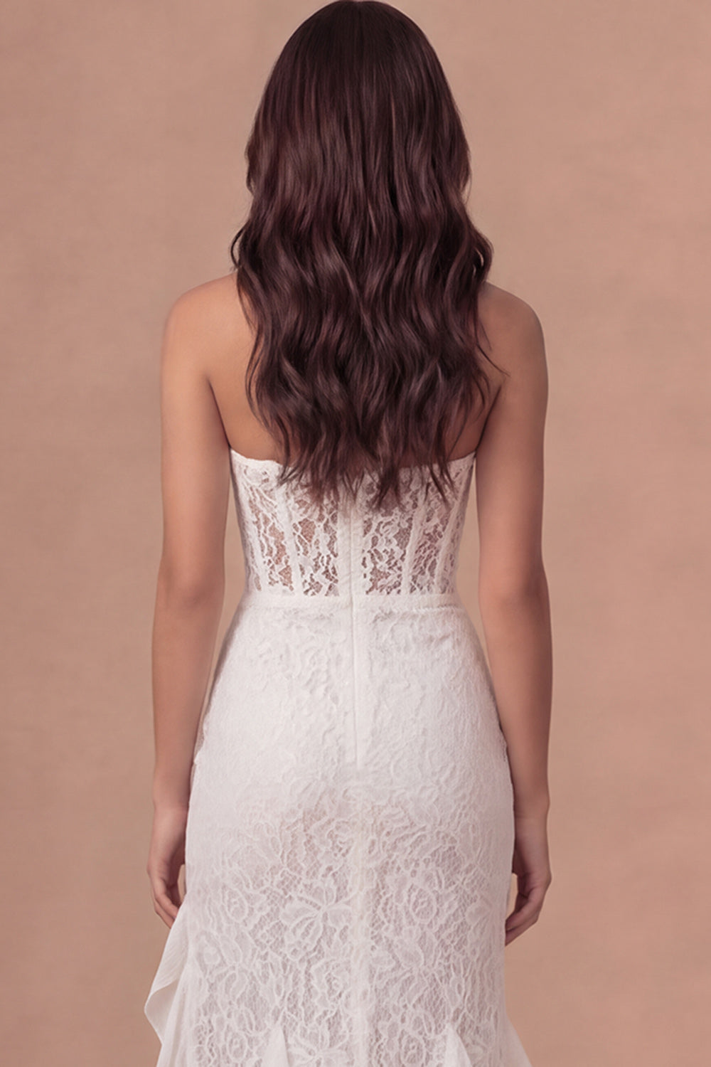 Mermaid Ivory Corset Appliqued Ruffled Long Wedding Reception Dress with Slit