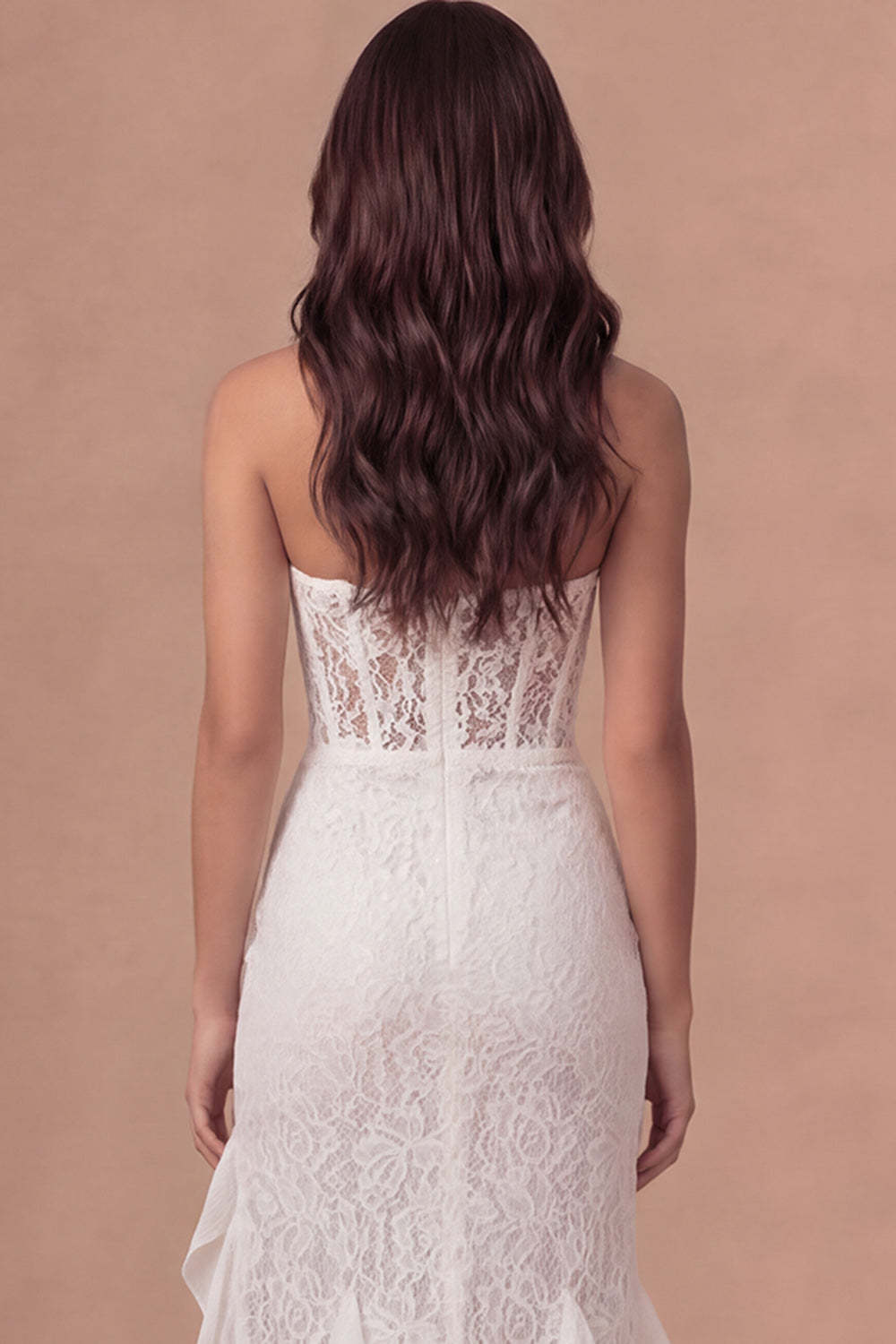 Mermaid Ivory Corset Appliqued Ruffled Long Wedding Reception Dress with Slit