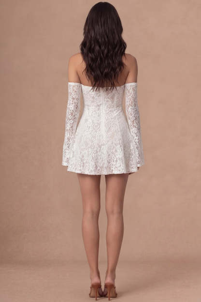Ivory Appliqued Floral Strapless Backless Short Bridal Shower Dress