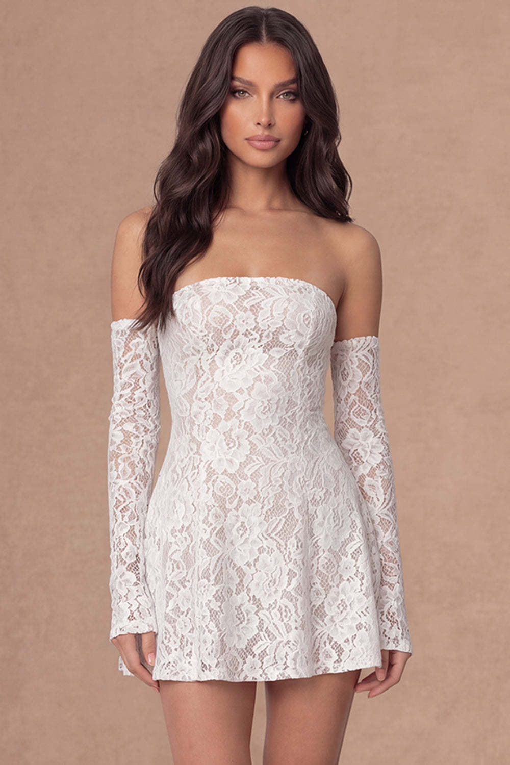 Ivory Appliqued Floral Strapless Backless Short Bridal Shower Dress