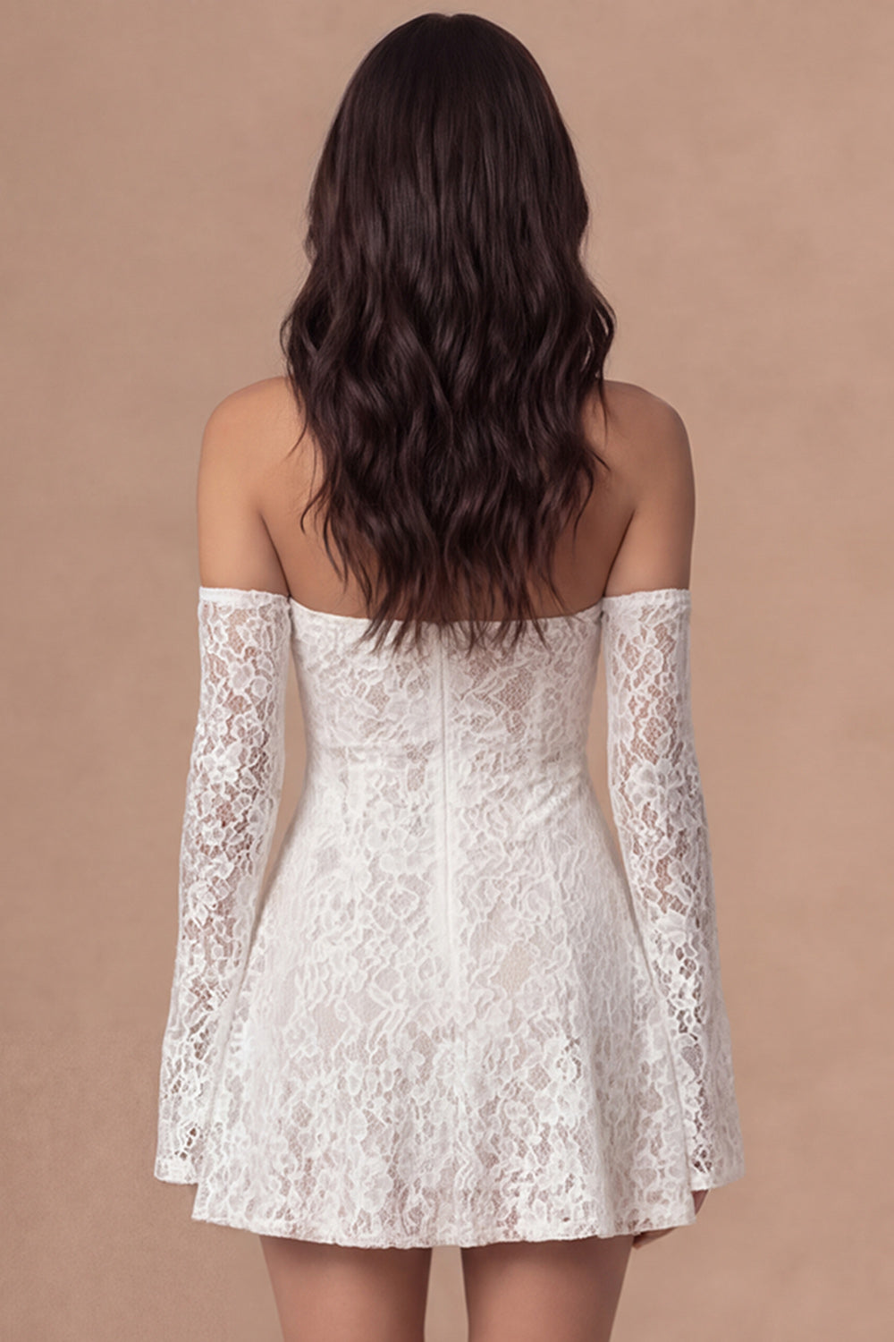 Ivory Appliqued Floral Strapless Backless Short Bridal Shower Dress