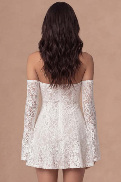 Ivory Appliqued Floral Strapless Backless Short Bridal Shower Dress