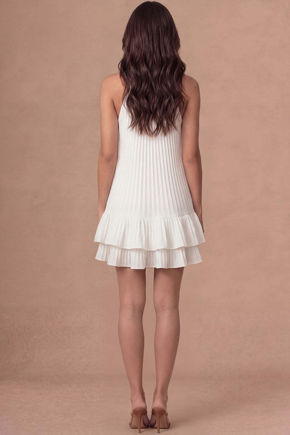 A Line Ivory Halter Neck Pleated Ruffled Short Bridal Shower Dress