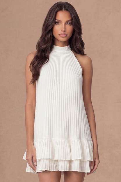 A Line Ivory Halter Neck Pleated Ruffled Short Bridal Shower Dress