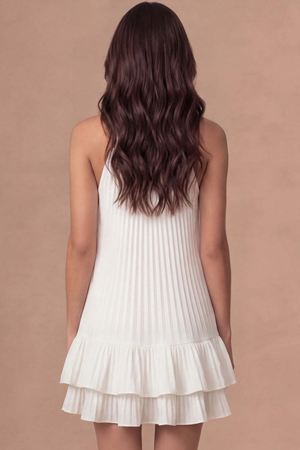 A Line Ivory Halter Neck Pleated Ruffled Short Bridal Shower Dress