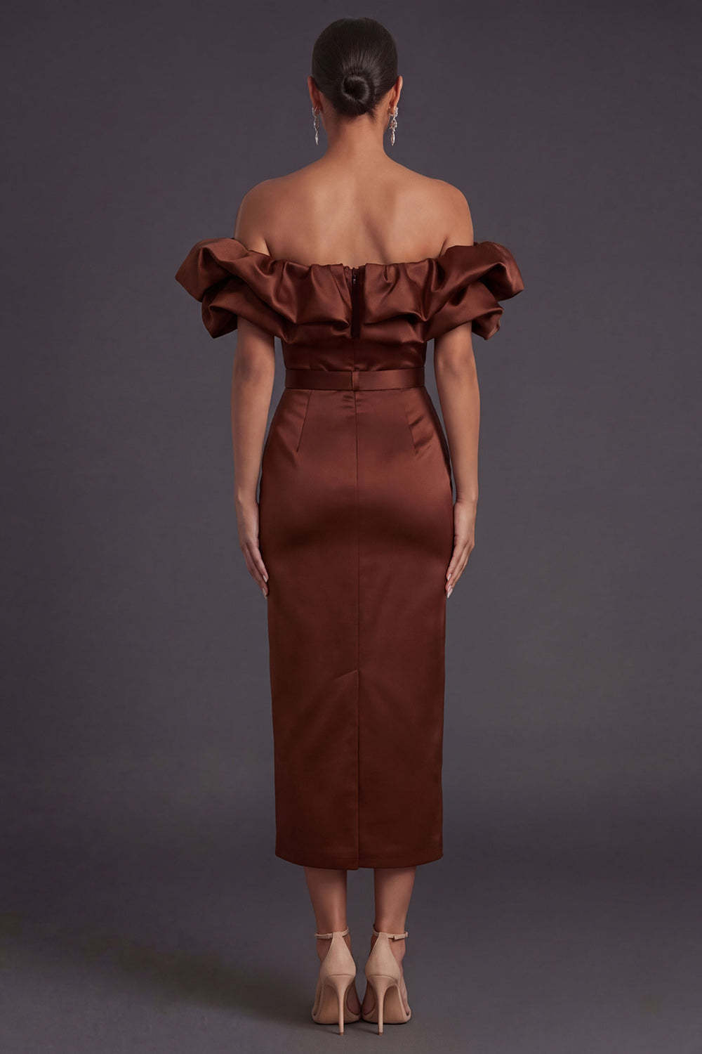 Black Sheath Off the Shoulder Ruffled Long Formal Dress