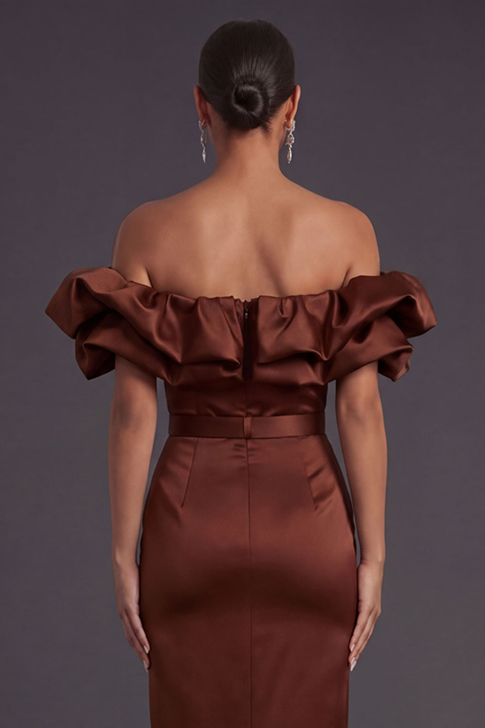 Black Sheath Off the Shoulder Ruffled Long Formal Dress