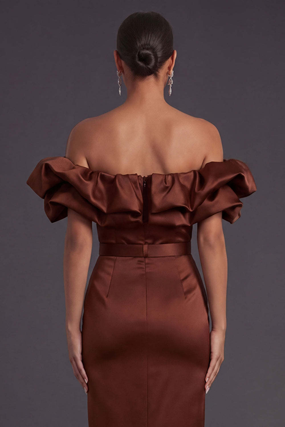 Black Sheath Off the Shoulder Ruffled Long Formal Dress