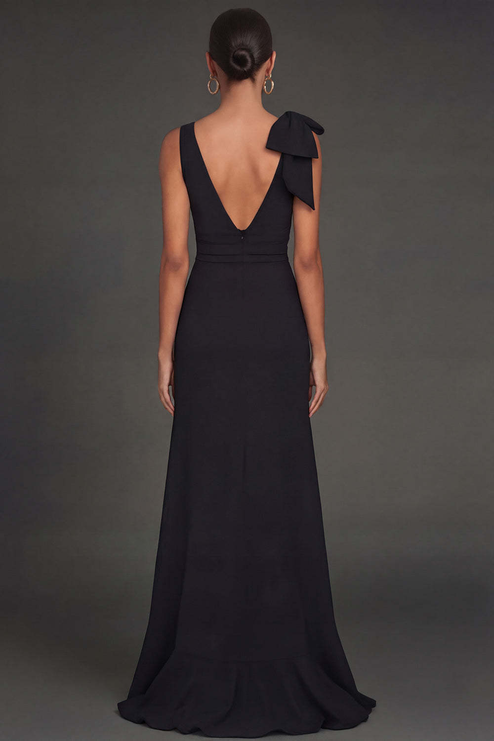 Black Mermaid Ruffled V Neck Long Formal Dress with Slit