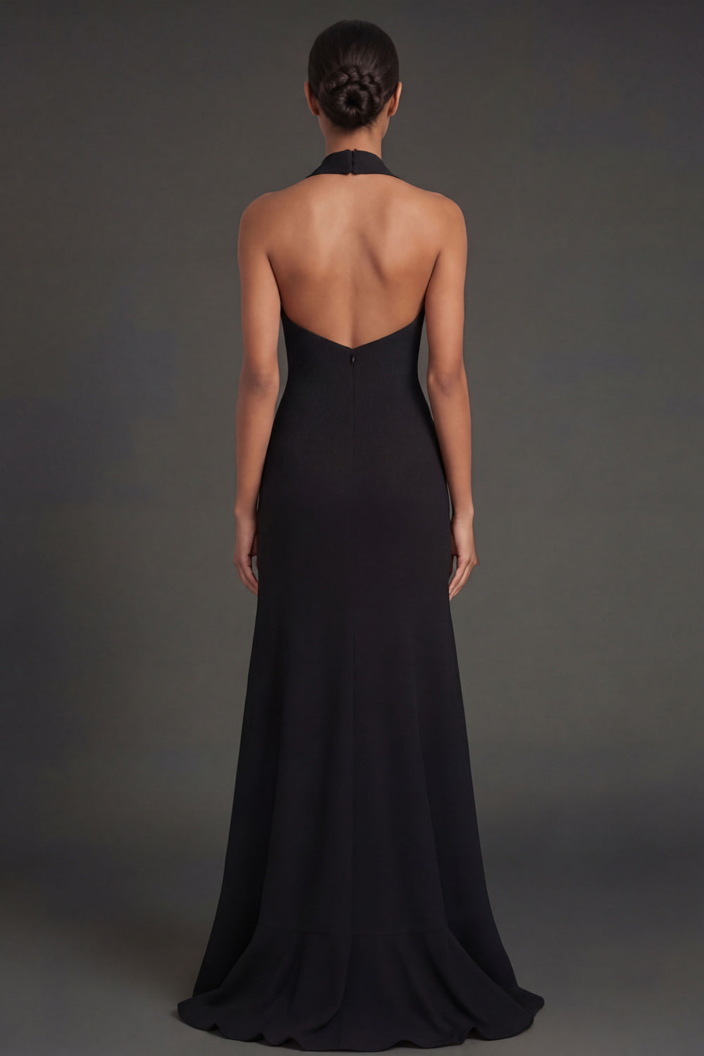 Black Mermaid Halter Neck Ruffled Long Formal Dress with Slit