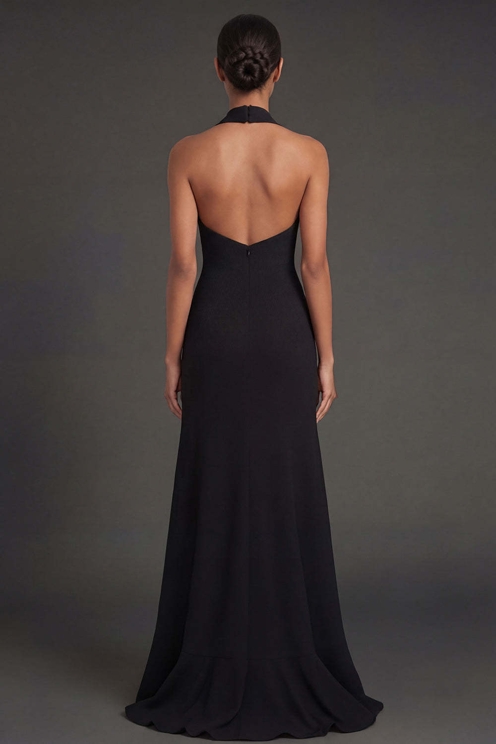 Black Mermaid Halter Neck Ruffled Long Formal Dress with Slit