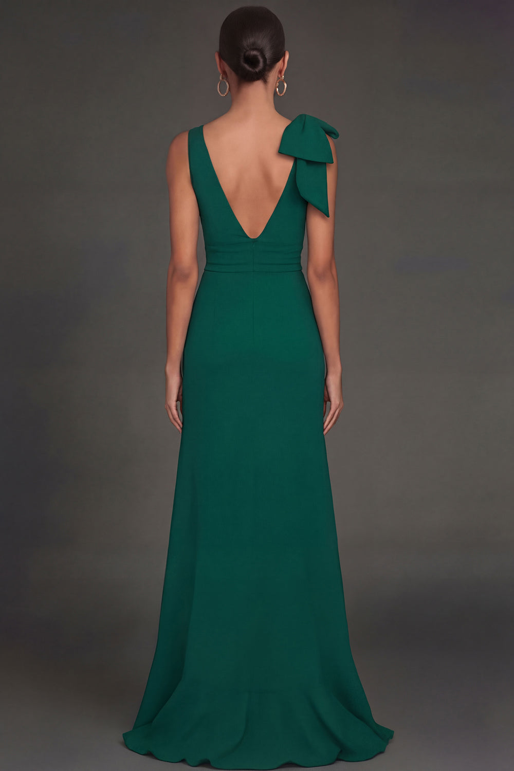 Dark Green Mermaid Ruffled V Neck Long Formal Dress with Slit