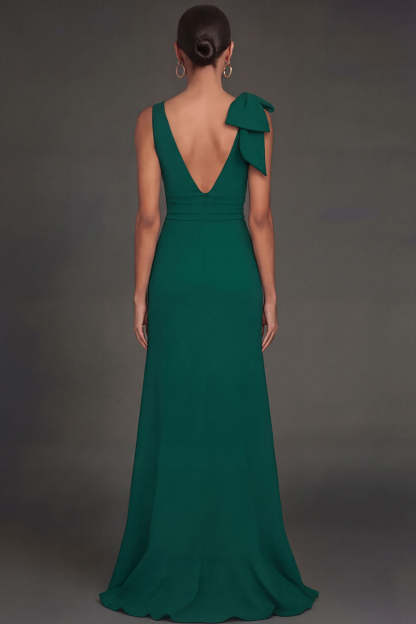Dark Green Mermaid Ruffled V Neck Long Formal Dress with Slit