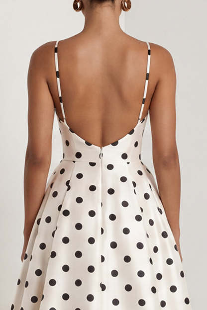 Black White Dots Spaghetti Straps A Line Long Wedding Guest Dress