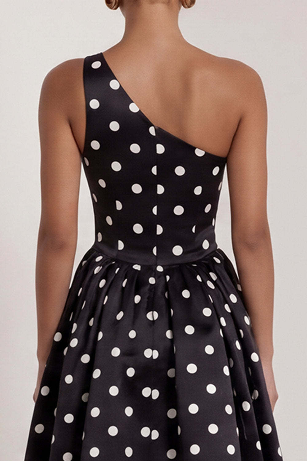One Shoulder Black White Dots A Line Long Wedding Guest Dress