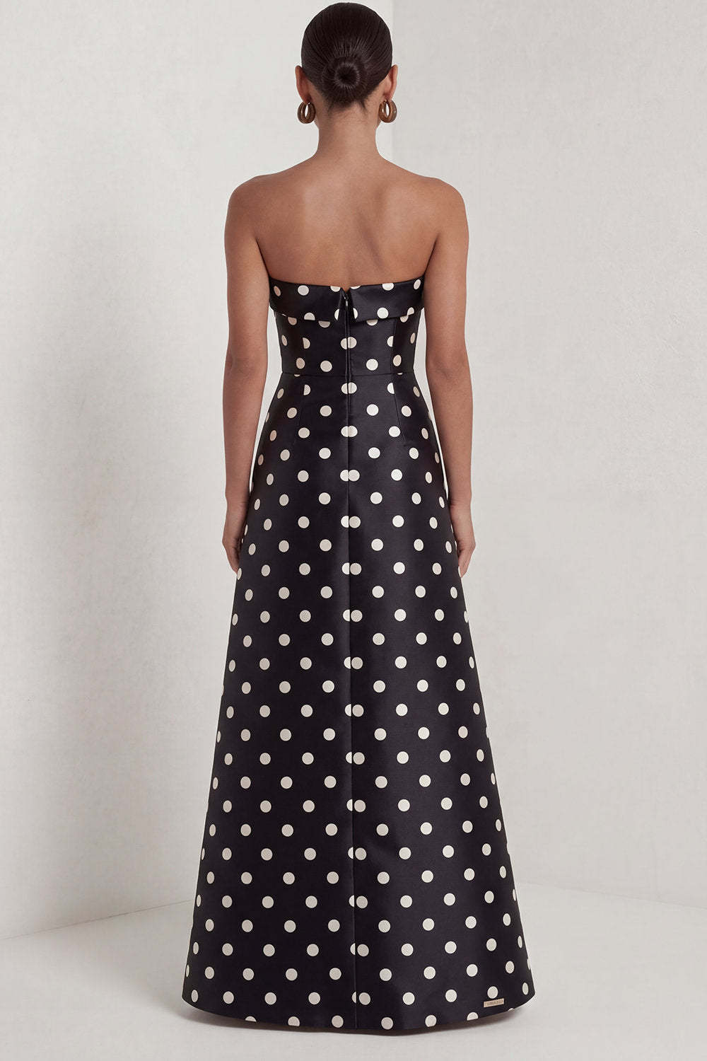 Strapless Black White Dots A Line Long Formal Dress with Slit