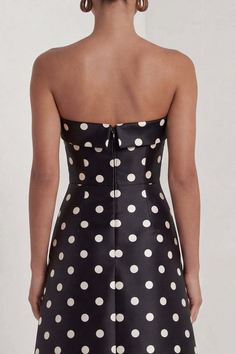 Strapless Black White Dots A Line Long Formal Dress with Slit
