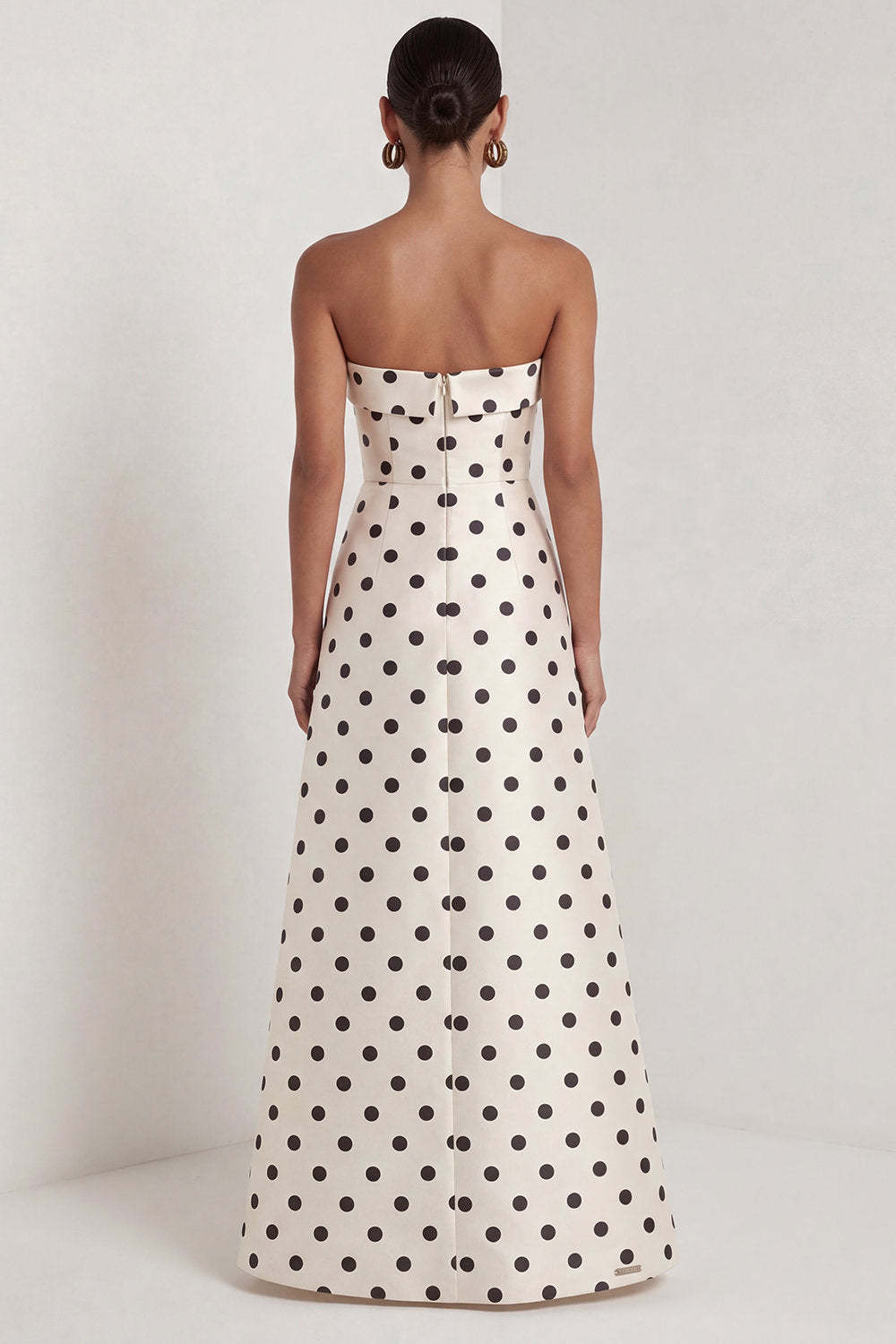 Strapless Black White Dots A Line Long Formal Dress with Slit