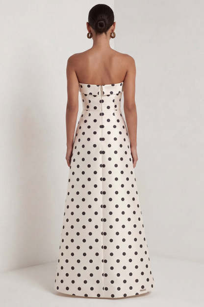 Strapless Black White Dots A Line Long Formal Dress with Slit