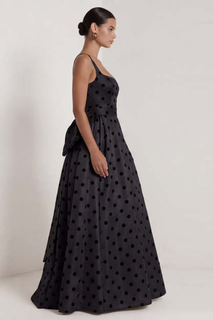 Black Square Neck A Line Backless Long Wedding Guest Dress