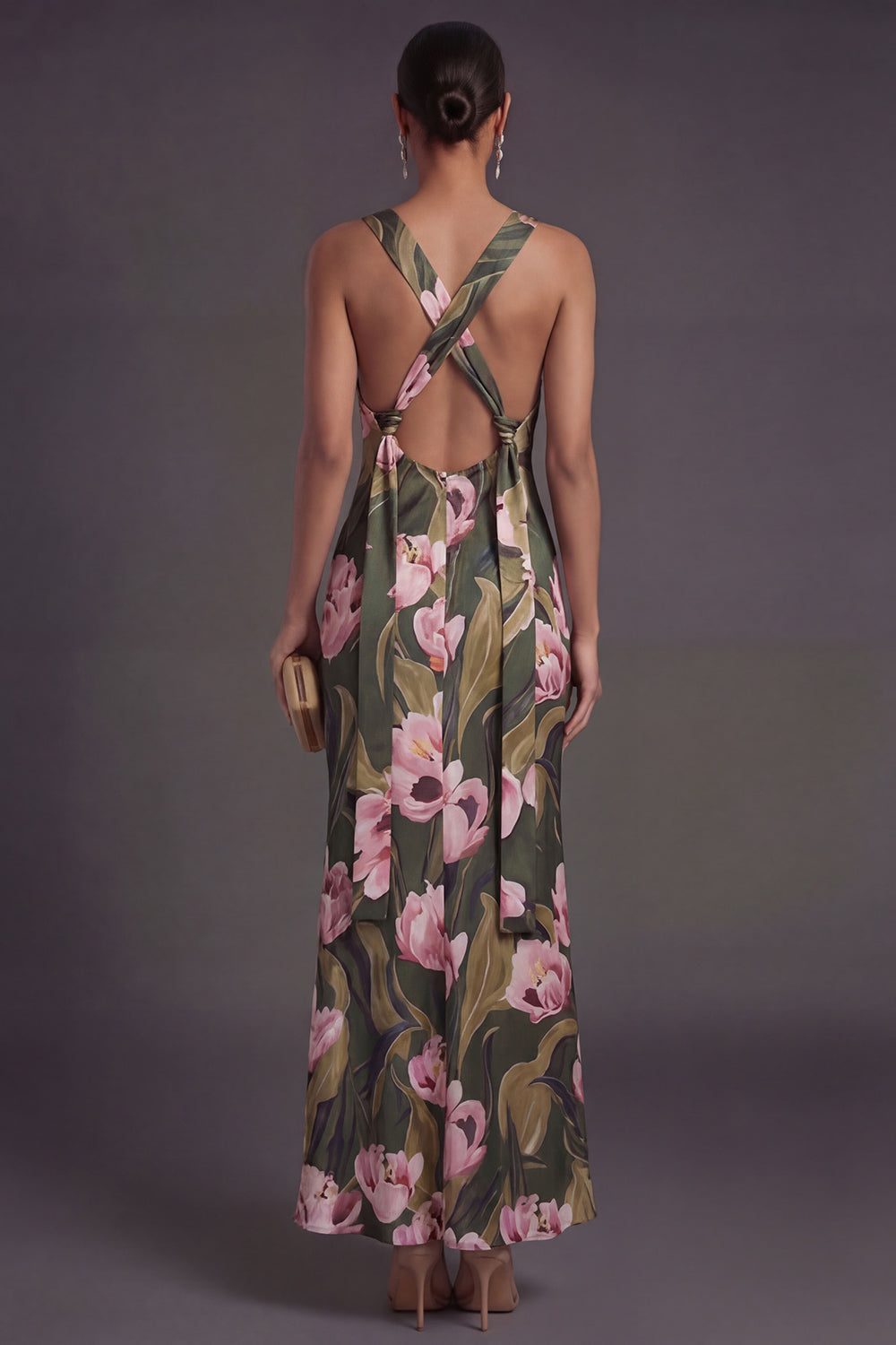 Olive Floral Sheath Thick Straps Sleeveless Long Formal Dress