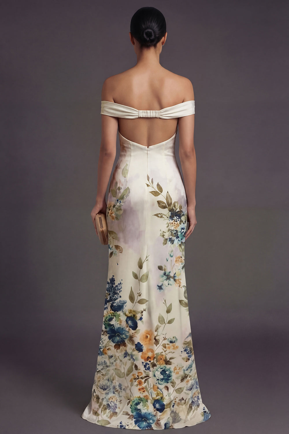 Ivory Mermaid Floral Off the Shoulder Sleeveless Long Formal Dress