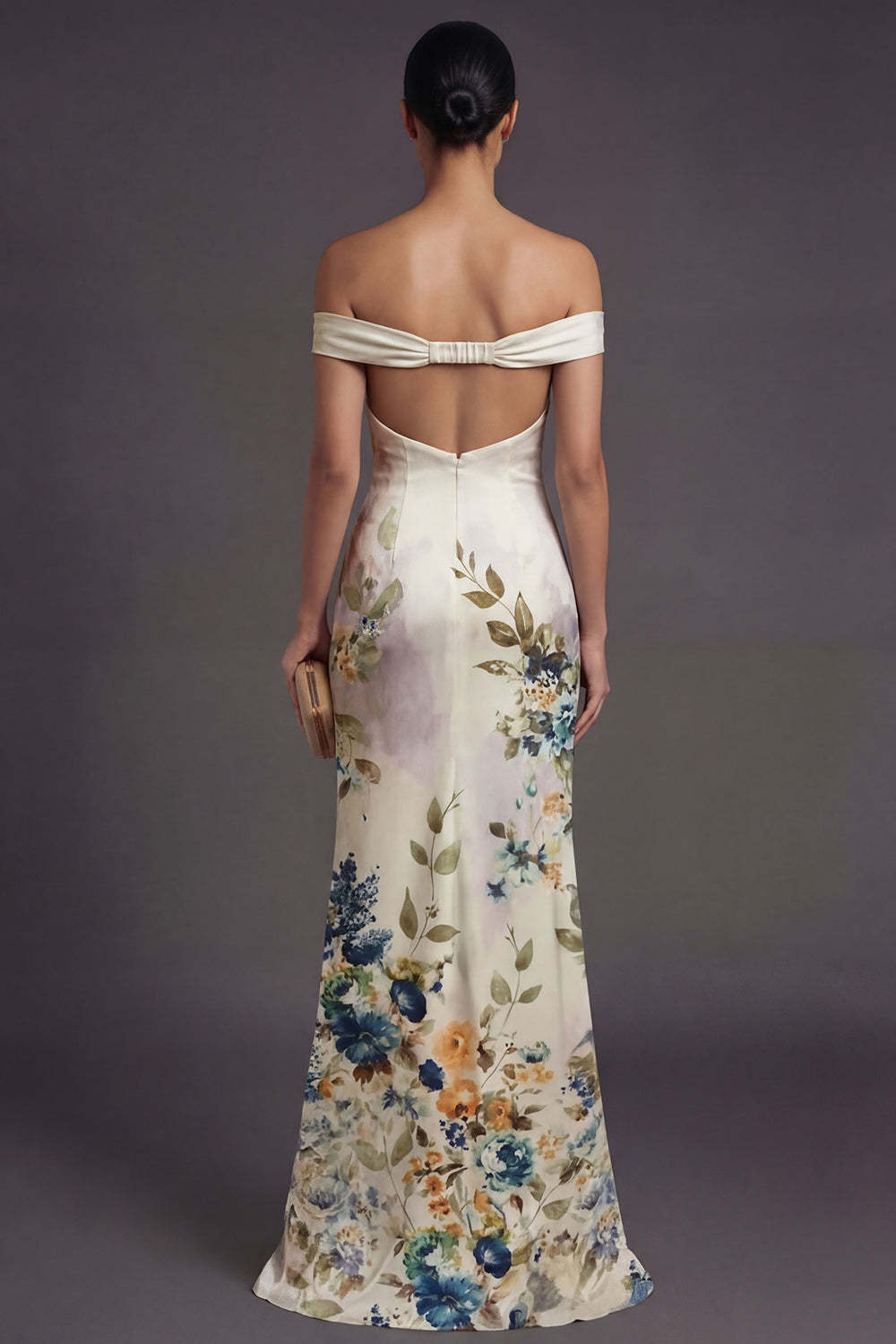 Ivory Mermaid Floral Off the Shoulder Sleeveless Long Formal Dress