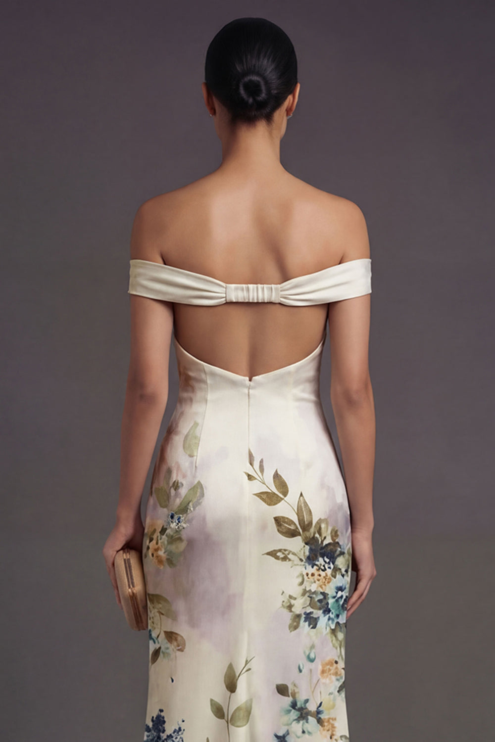 Ivory Mermaid Floral Off the Shoulder Sleeveless Long Formal Dress