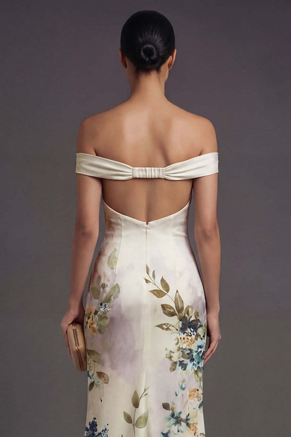 Ivory Mermaid Floral Off the Shoulder Sleeveless Long Formal Dress