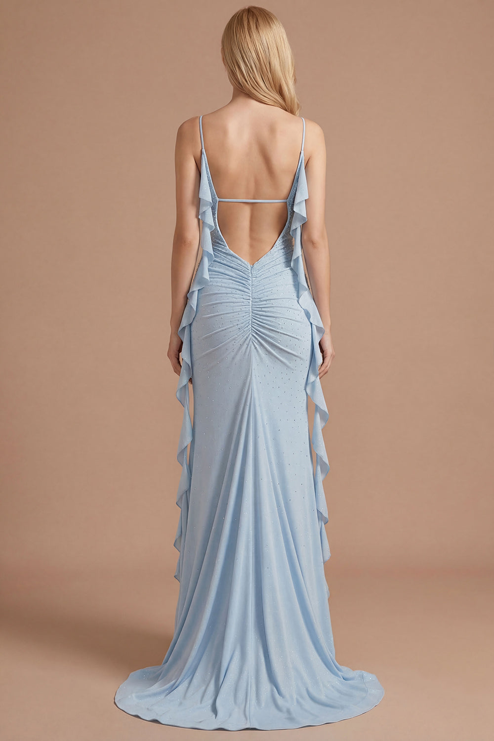 Sparkly Beaded Pink Mermaid Spaghetti Straps Long Prom Dress with Slit