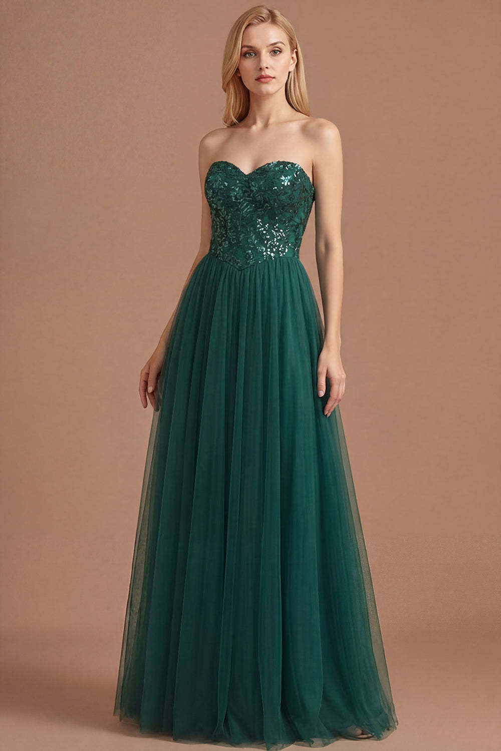 Leely Women Dark Green Floral Thick Straps Sparkly Long Prom Dress Backless Sequined Sleeveless Evening Dress