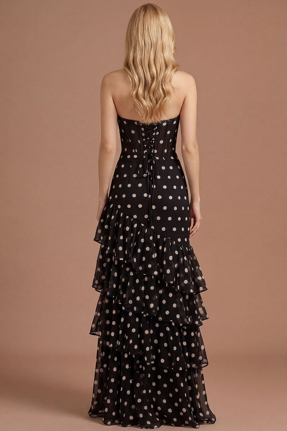 Black Ruffled Corset Tiered A Line Sweetheart Long Prom Dress