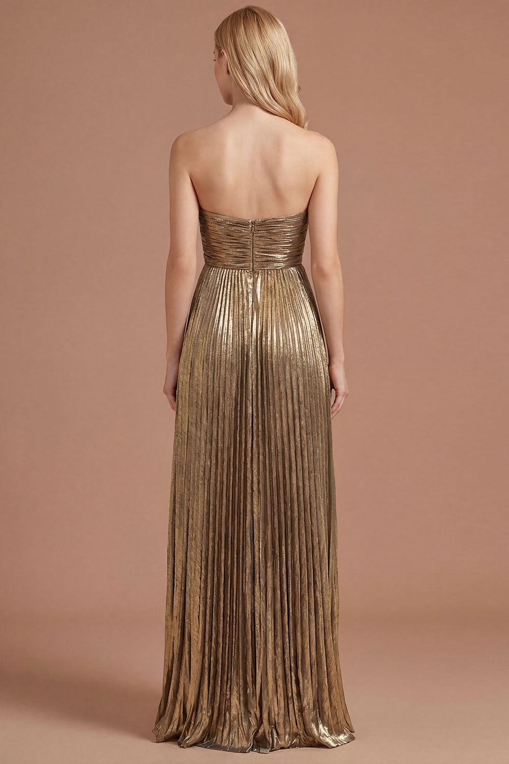 Dark Gold Sweetheart Pleated A Line Long Prom Dress with Slit