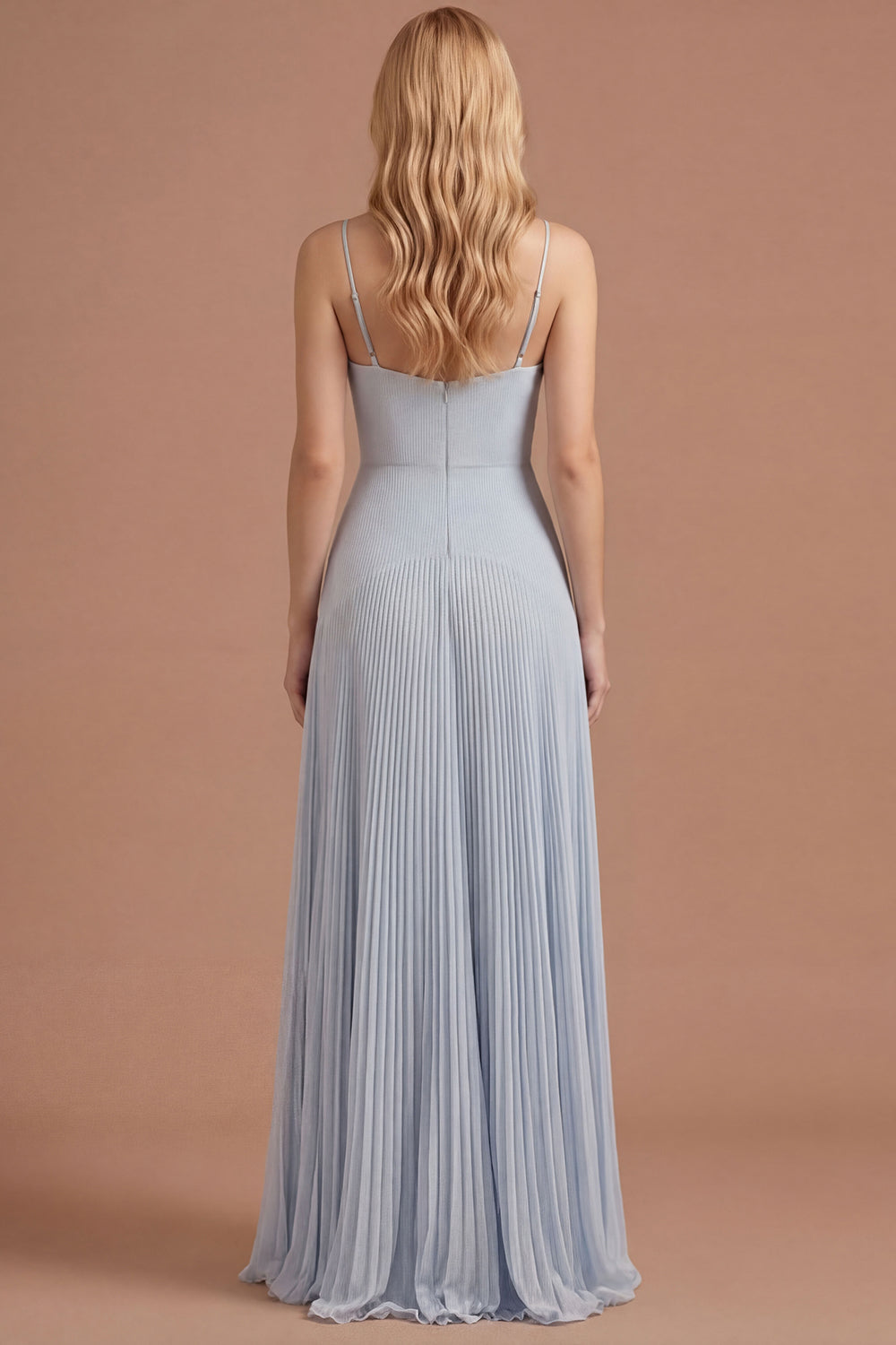 Sky Blue A Line Spaghetti Straps Pleated Long Prom Dress