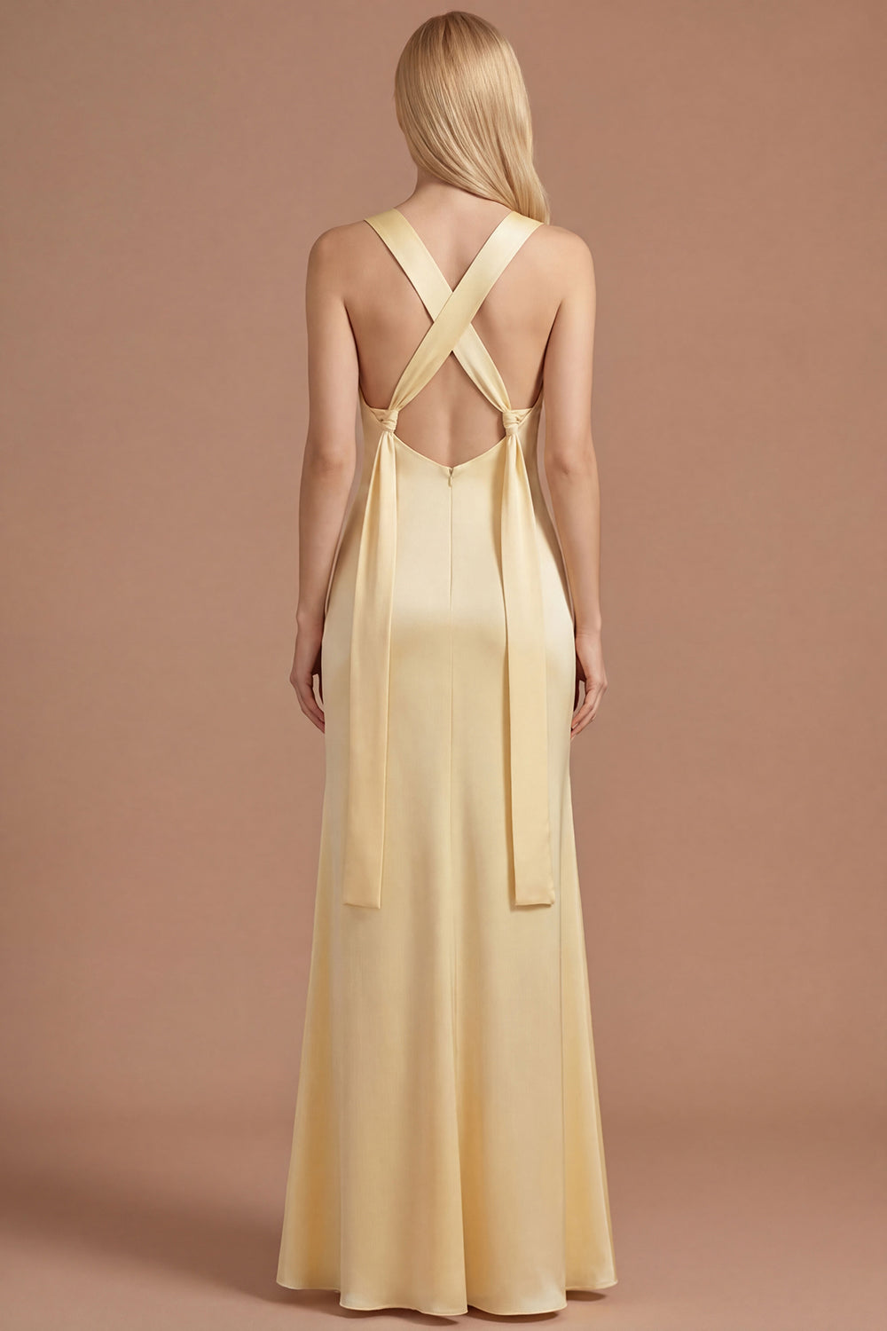 Sheath Yellow Thick Straps Sleeveless Long Prom Dress