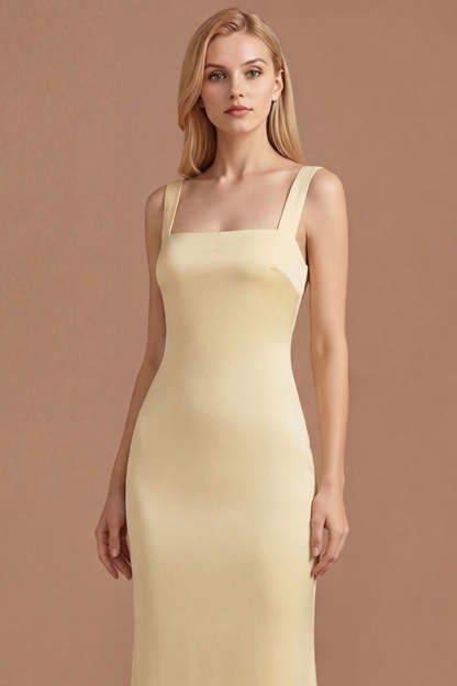 Sheath Yellow Thick Straps Sleeveless Long Prom Dress