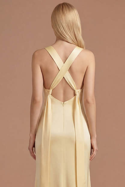 Sheath Yellow Thick Straps Sleeveless Long Prom Dress