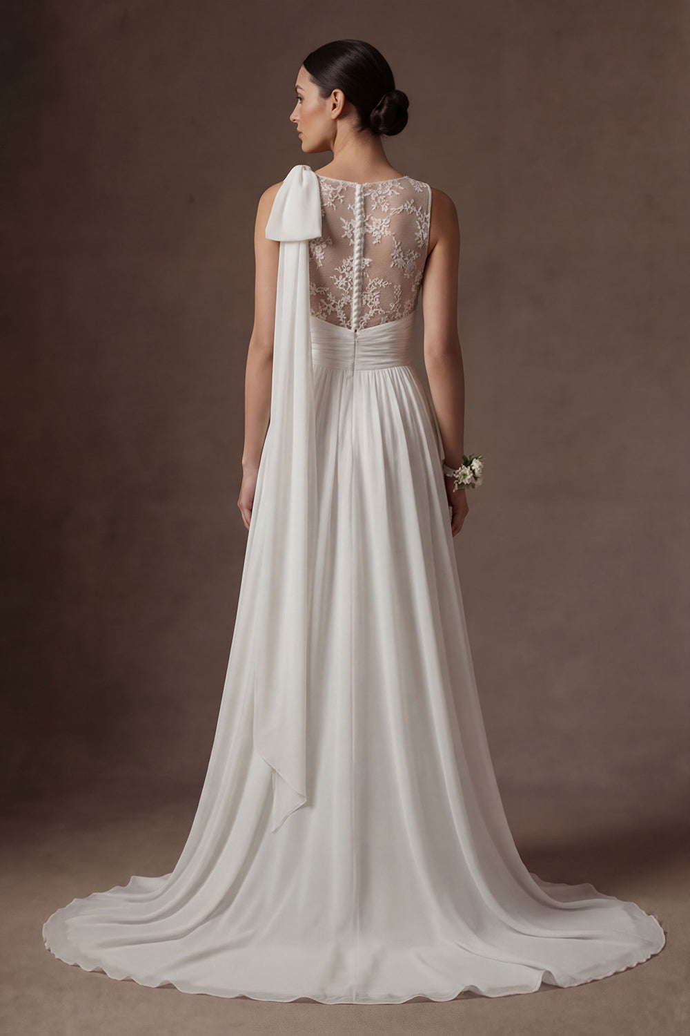 White Ruched A Line Appliqued Sleeveless Long Wedding Dress