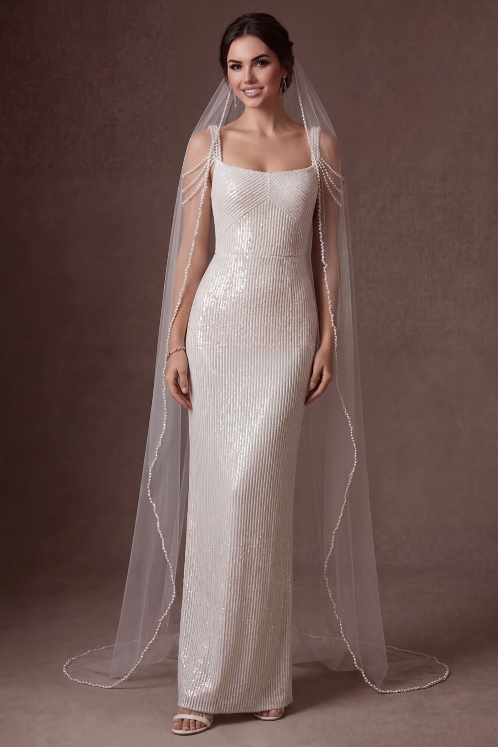 White Sheath Thick Straps Backless Sleeveless Long Wedding Dress