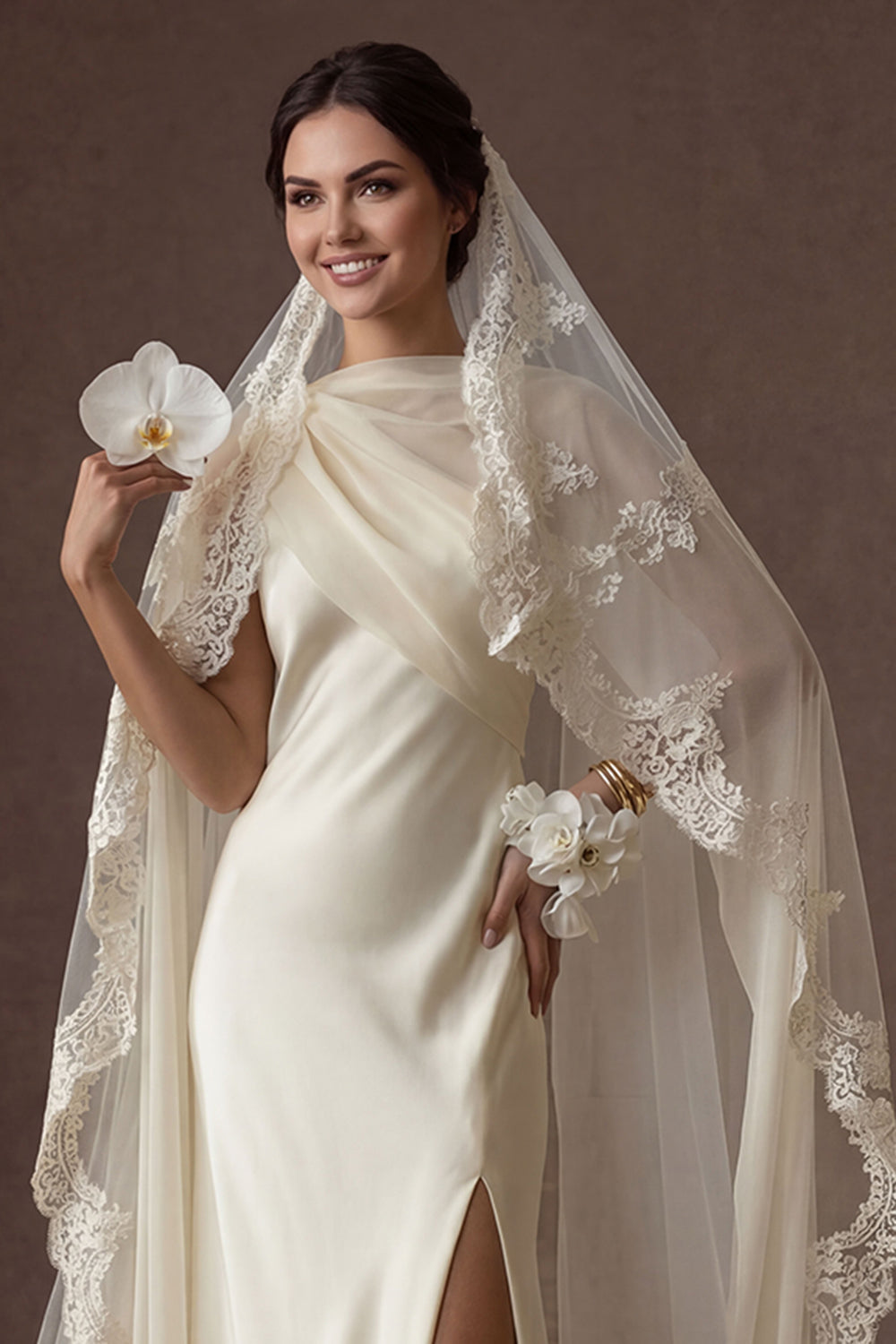 White Thick Straps Sheath Satin Long Wedding Dress with Slit