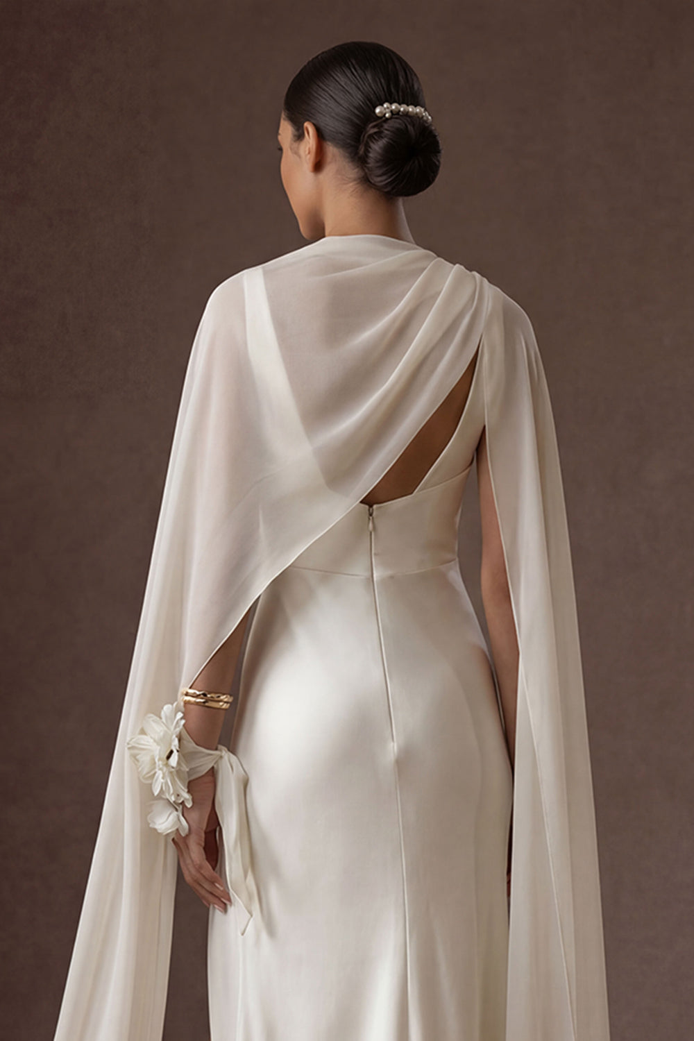 White Thick Straps Sheath Satin Long Wedding Dress with Slit