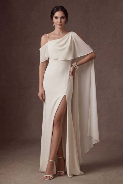 White Spaghetti Straps Sleeveless Backless Long Wedding Dress with Slit