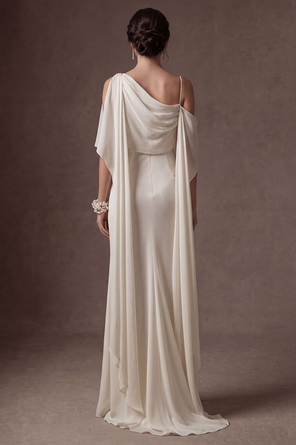 White Spaghetti Straps Sleeveless Backless Long Wedding Dress with Slit